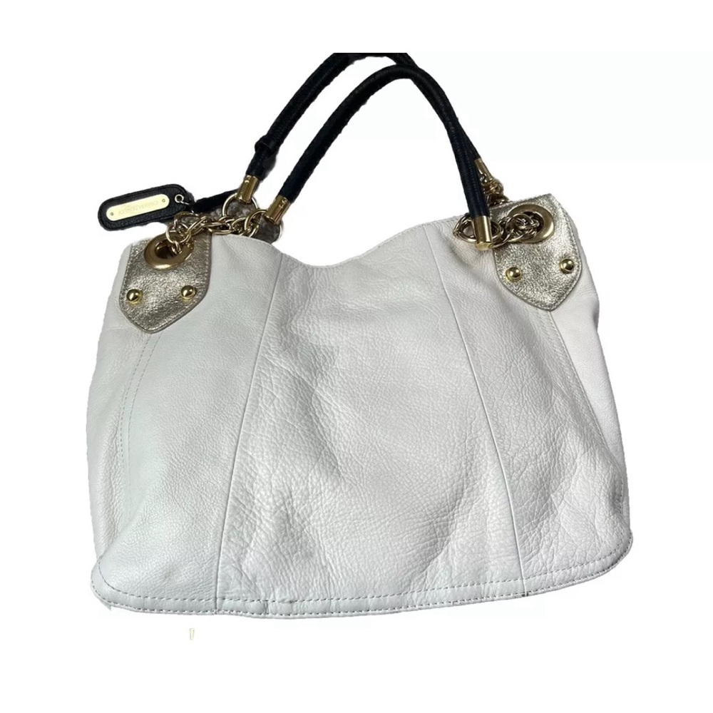 Cynthia Rowley Black, Ivory,Gold Leather Tote Handbag Shoulder bag